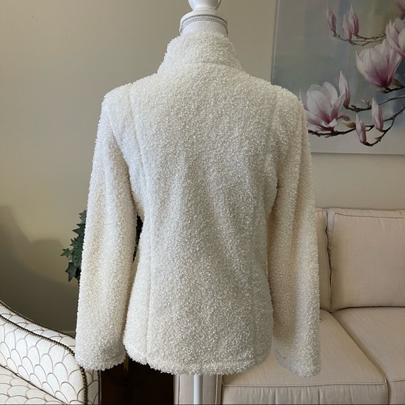 J. Jill Winter White Teddy Bear Fuzzy Zip Up Cardigan Sweater Jacket - Picture 6 of 16